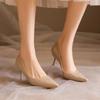Fashion Handmade Women's Patent Leather High Heels Shoes New Style Nude Color Sexy Pointed Toe Thin Heel Single Shoe Summer Season