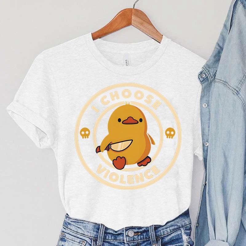 Women's I CHOOSE VIOLENCE Knife Print Clothing Duck Print T-Shirts Cartoon Animals Female Tops Vintage Skull Women New T-Shirts
