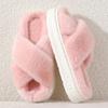 Autumn and Winter New Solid Color Imitation Rabbit Fur Women's Cross-strapped Cotton Slippers Home Indoor and Outdoor Warm Cotton Slippers EVA