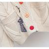 Gestrickte Jacke Locker V-Ausschnitt Langarm Tasche Besticktes Buchstabenmuster Damen Herbst Winter Pullover