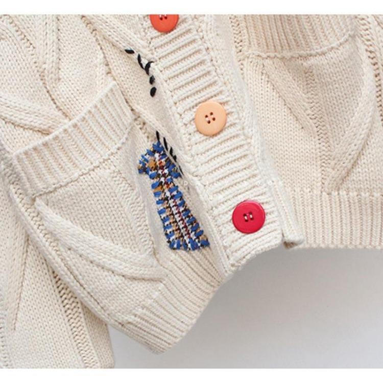 Gestrickte Jacke Locker V-Ausschnitt Langarm Tasche Besticktes Buchstabenmuster Damen Herbst Winter Pullover
