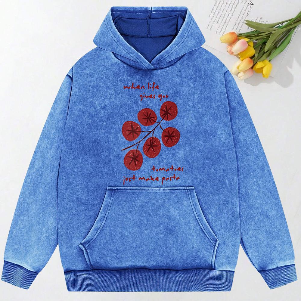 Cartoon Tomatoes Creative Print Female Washed Clothes Cotton Hoodies Pocket Loose Sweatshirt Casual Multicolor Hoody