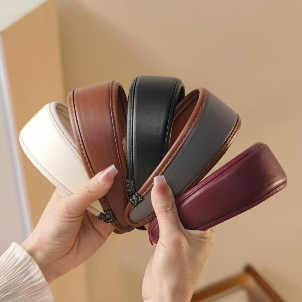 Solid Color PU Leather Hairbands Retro Women Hoop Headband Wide Turbans Women Hair Accessories
