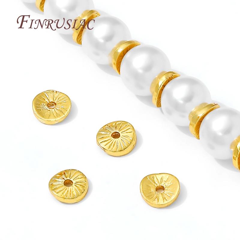 6mm 18K Gold Plated Round Spacer Beads For Jewelry Making,Brass Arcuate Embossing Beads Separators,Bead DIY Bracelet Accessories