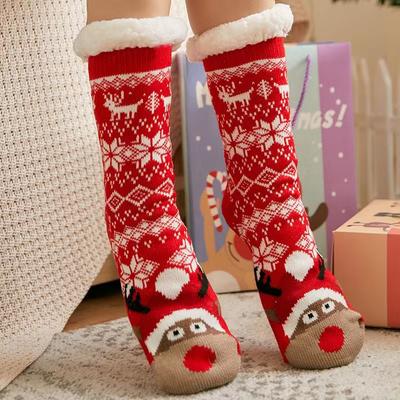 Winter Warm Socks Women Penguin Plush Soft Female Non Grip Floor Slippers Short Sock Fuzzy Fluffy Deer Elk Bear Christmas Gift