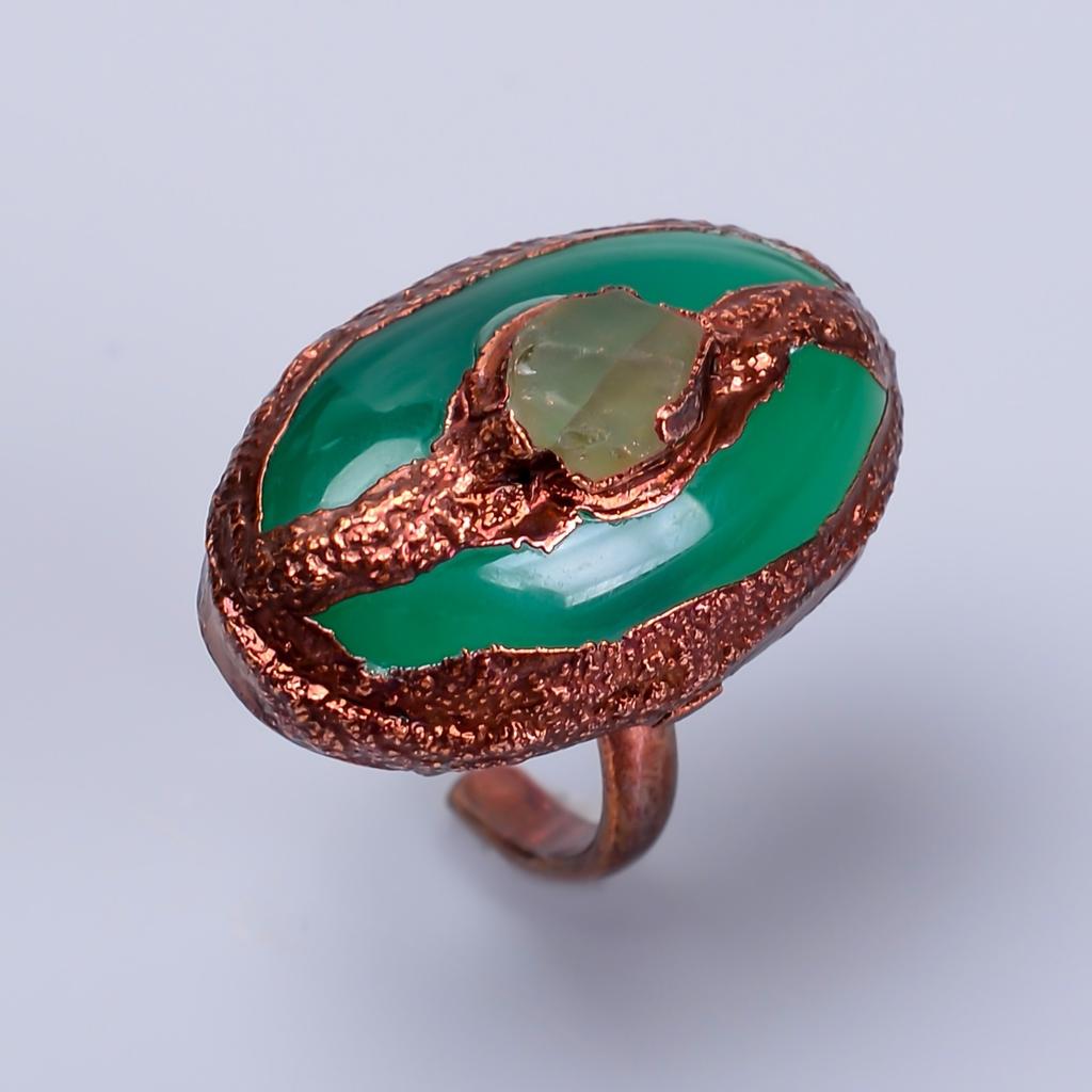 Green Chalcedony Stone Copper Eternity Handmade Handcrafted Electroformed Ring V-63