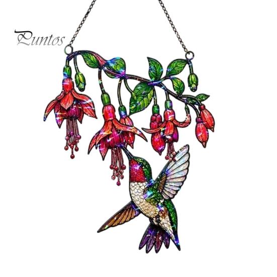 Stained Glass Style Hanging Ornament Hummingbird Window Pendant, Acrylic Suncatcher for Home Indoor Sun Catcher Garden Balcony Decoration, Colorful
