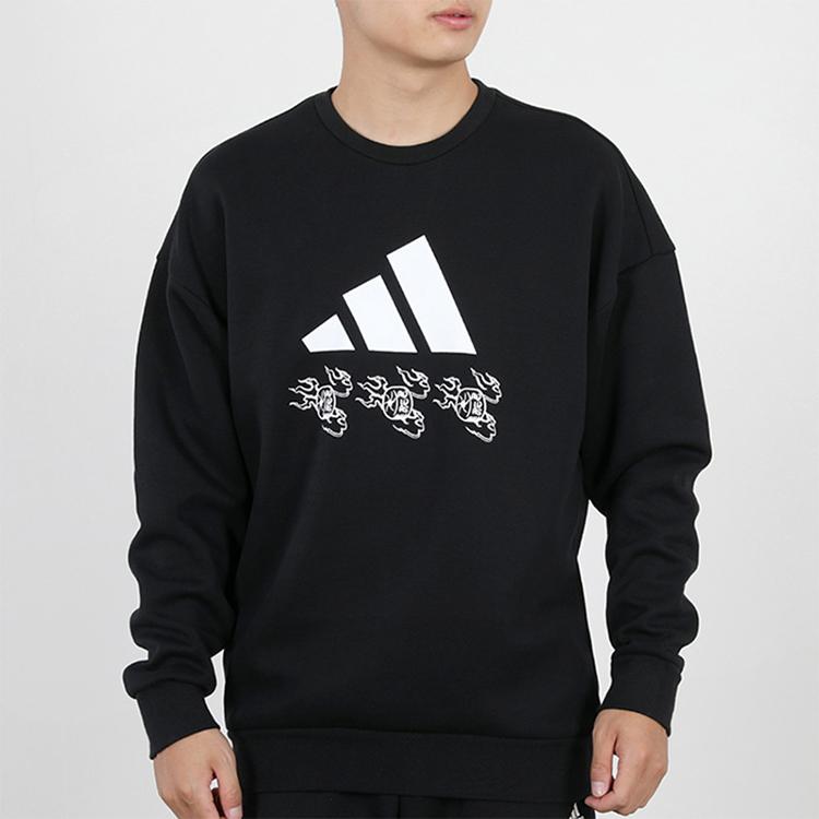 Adidas Logo Print Pullover Sweatshirt Men Tops Black GM4446