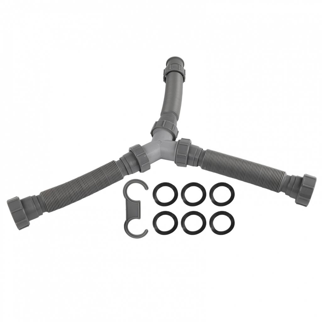 Double Sink Drain System with Adjustable Length and Leak Prevention Technology