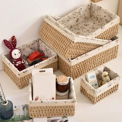 Aufbewahrungsbox mit herausnehmbarem Einsatz Strapazierfähiger geflochtener Korb Bohemian Stil Aufbewahrungskorb für Schreibtisch Kommode Kleine Wohnung