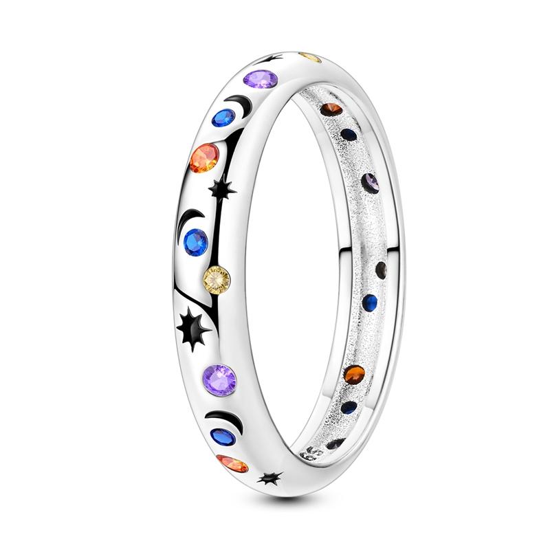 Rings 925 Silver Star Moon Colorful Sparkling Zircon Simple Rings For Women Exquisite Wedding Engagement Birthday Jewelry Gifts