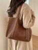 Vintage Rivet Tote Bag for Women 2025 New Large Capacity Commuter Buckle Handbags Trendy PU Leather Female Shoulder Bags