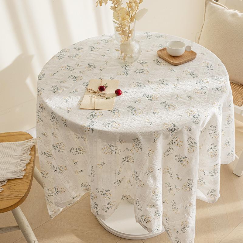 

Korean Style Small Daisy Tablecloth, Cotton Floral Table Cloth, Washable Table Cover with Dust-Proof for Restaurant, Picnic 90x90cm