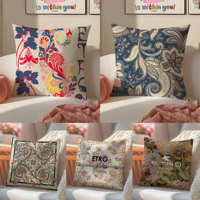 Cashew Nut Flower Pattern Natural Etro Pillow Case Comfort Sofa Bed Silky Elegant Invisible Zipper Decorative Cushion Cover