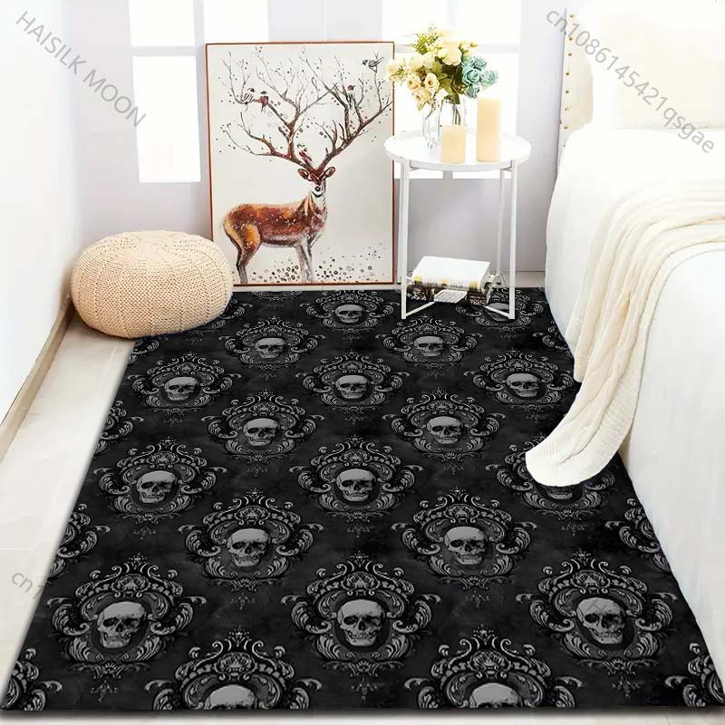 Retro Style Skull Pattern Carpet for Bedroom Living Room Bedside Sofa Floor Mat Modern Home Decor Area Rug Machine Wash