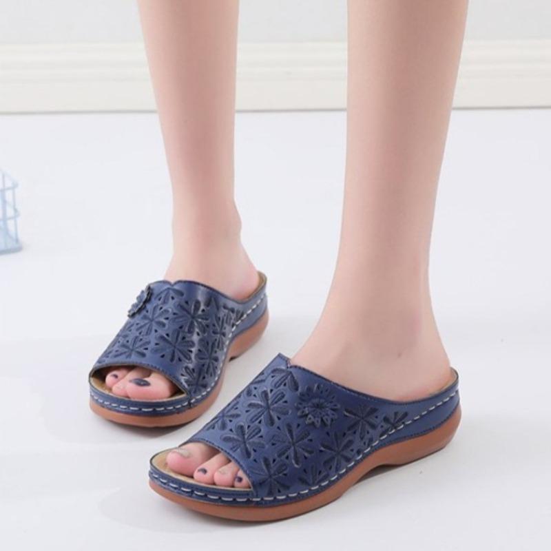 Summer New Women's Flower Slides Thick Sole Comfort Open Toe Casual Sandals Retro Mule Slippers