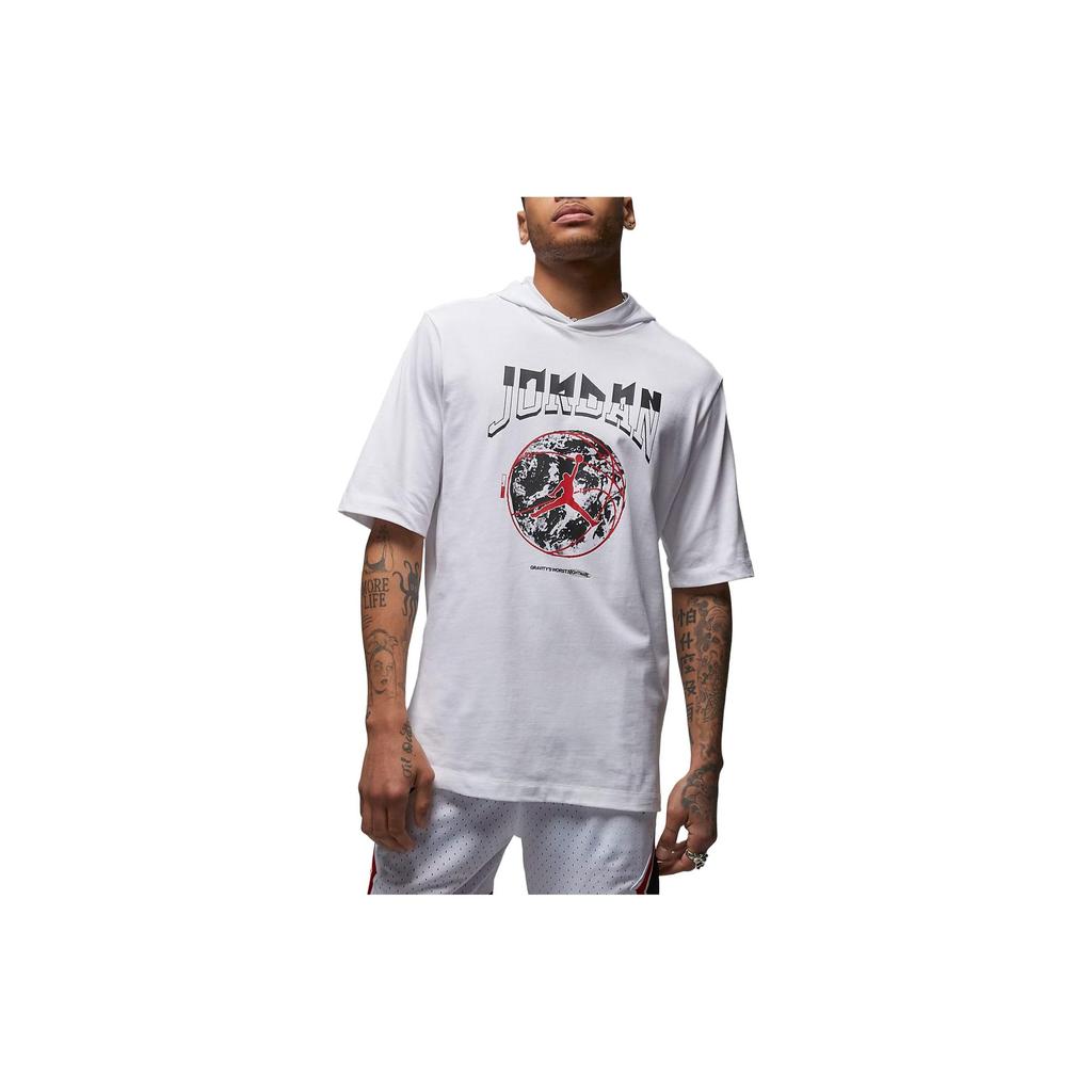 Jordan T Shirts Men's White Hooded Non Detachable Moderate Straight Fit FB7428-100