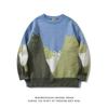 Pull en Maille Casual Unisexe à Col Rond Lâche Jacquard Chat de Dessin Animé Couleur Contrastée