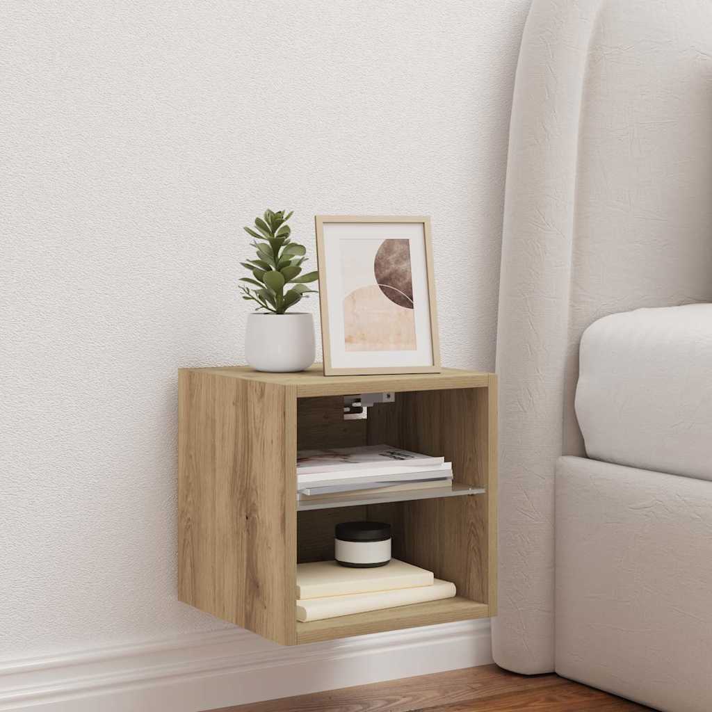 Wall Mounted TV Cabinet with RGB LED Lights Artisan Oak Finish 30 x 28.5 x 30 cm