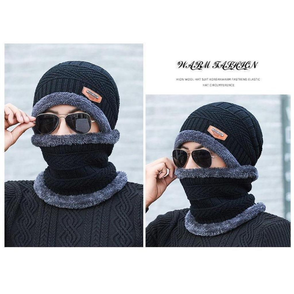 Warm Hat, Knitted Hat, Plush Hat, Thick Hat, Outdoor Hat, Cycling Hat, Pullover Hat, Ear Protection Hat, Cold Neck Cover, Two-piece Set