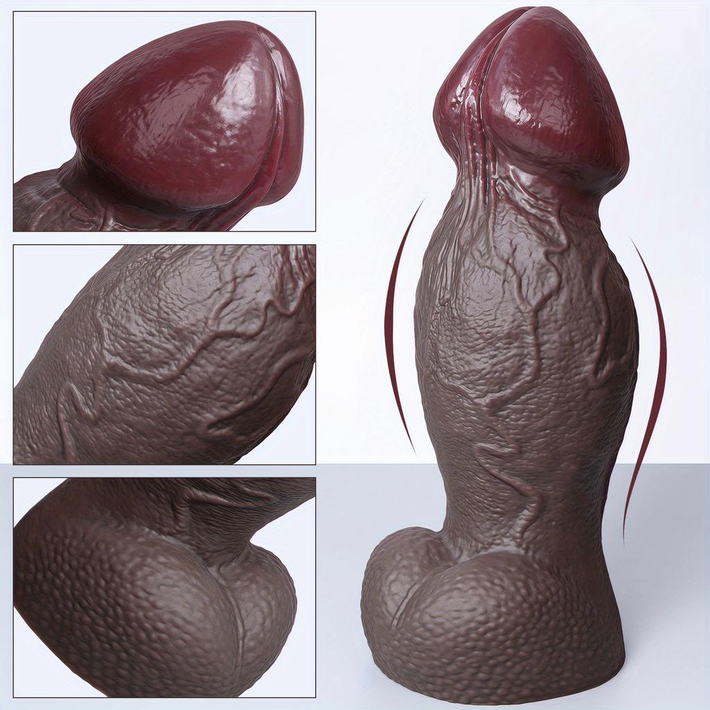 Soft Silicone Dark Thick Realistic Dildo with Big Head & Balls – Strong Suction Cup, Flexible Anal/Vaginal Massager, Lifelike Penis for Women & Men