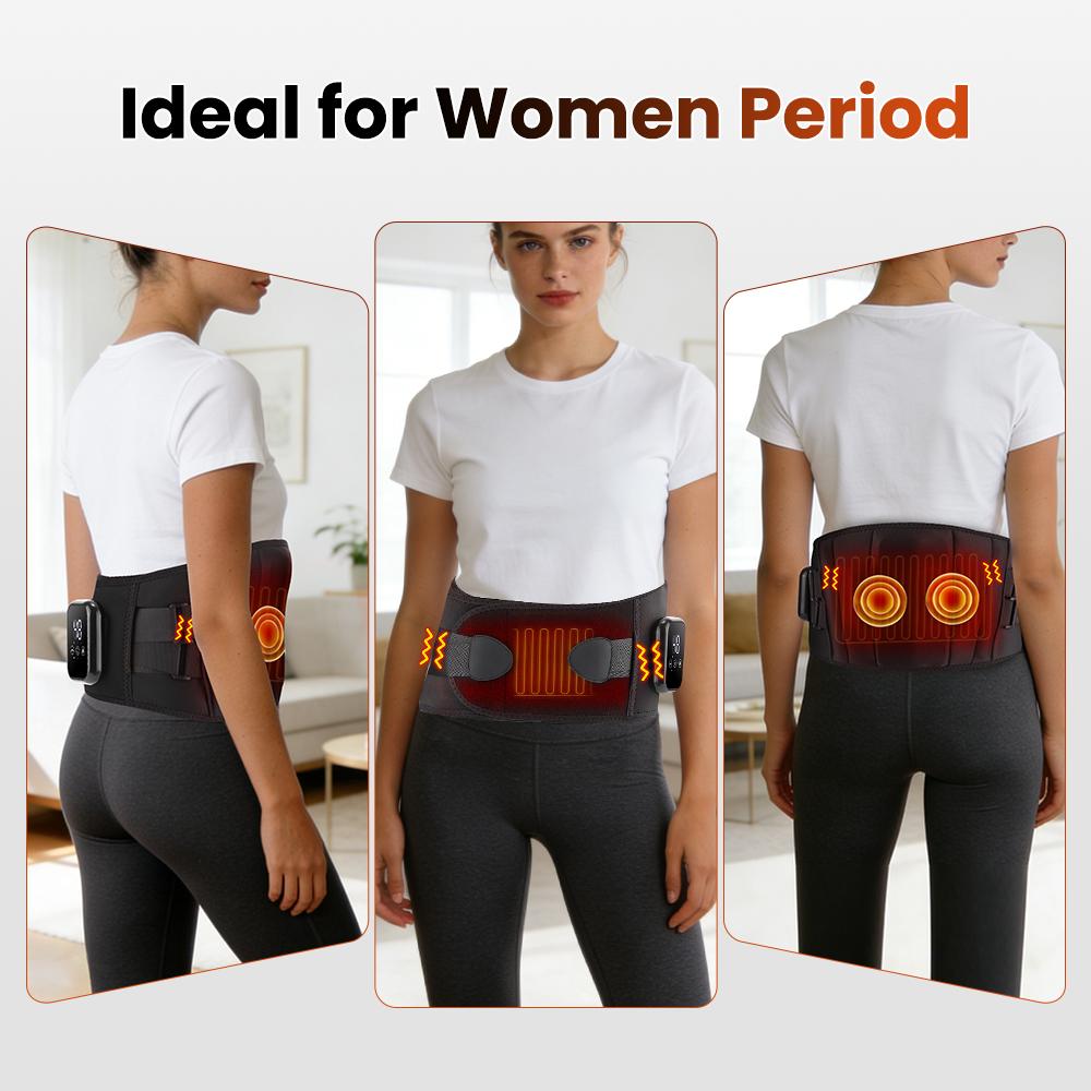 Cordless Heated Vibration Waist Belt Massager Lumbar Decompression Lower Back Brace Muscle Relax Support for Back