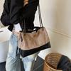 Vintage tote bag commuter premium sense lock large capacity shoulder bag contrasting color splicing chain women's bag