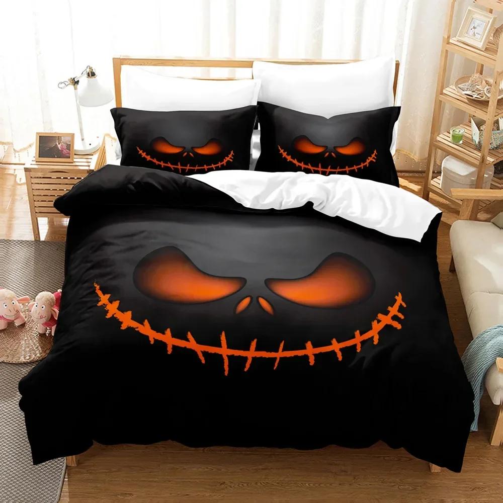 Halloween Cartoon Pumpkin Lantern Castle Bat Comfortable Duvet Quilt Cover Pillowcase Bedding Set Children Bedroom Decoration