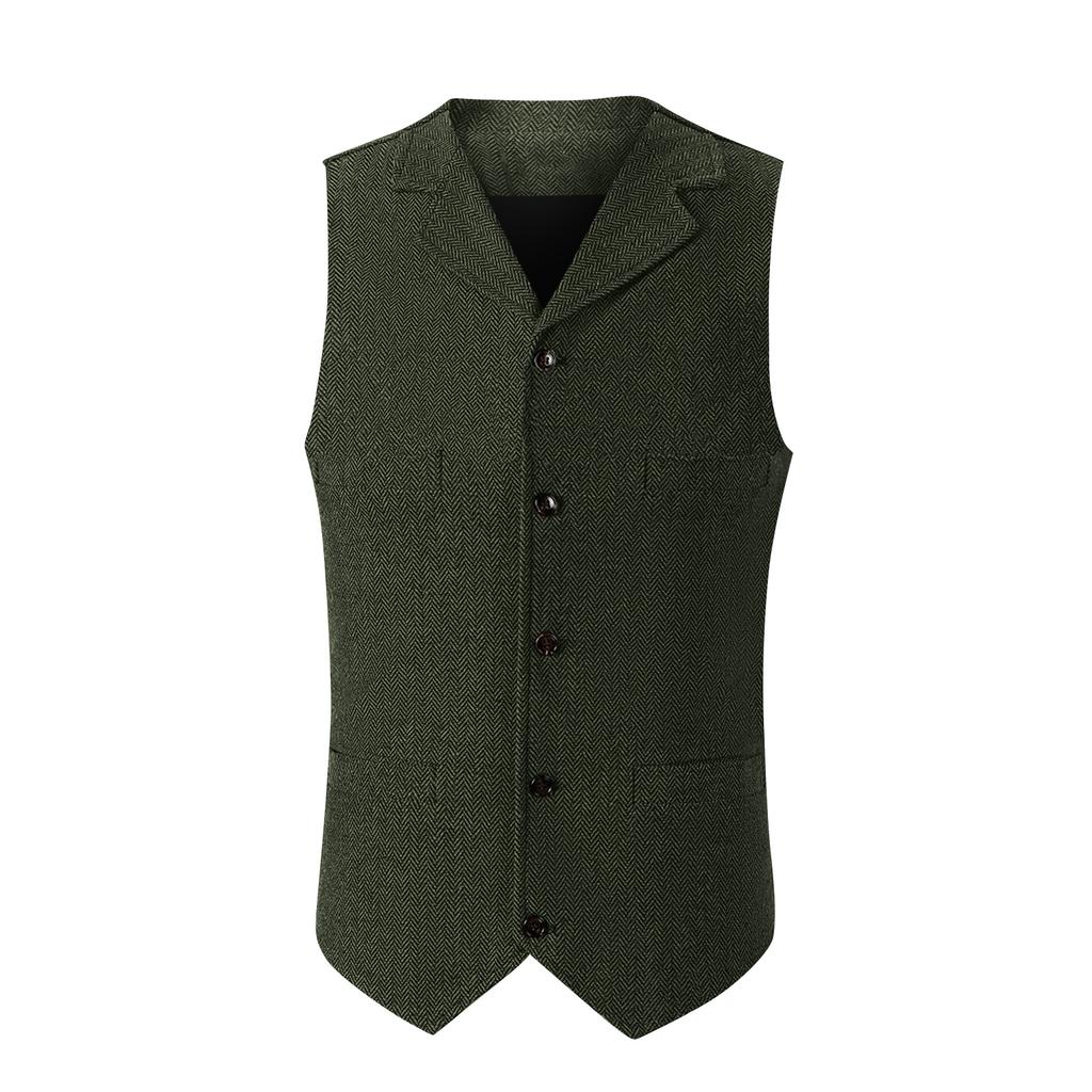 Gilet da Uomo a Spina di Pesce Slim Fit Monopetto per Matrimonio e Testimone