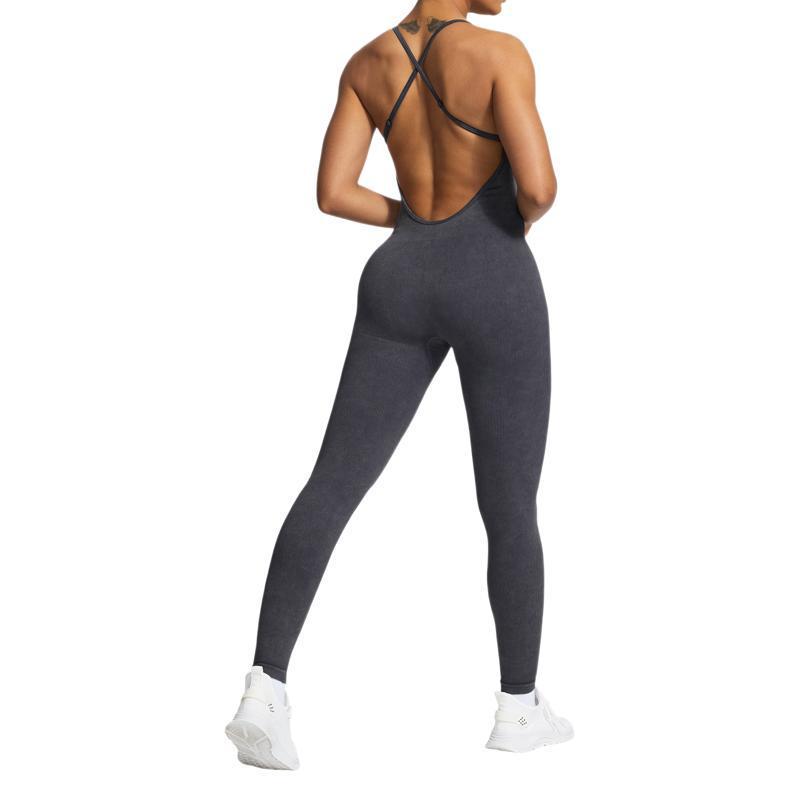 Nahtloser Hochelastischer Yoga-Jumpsuit mit Cross-Back-Design