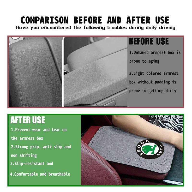 For Skoda Suede Car Armrest Box Pad Organizer Box Mats Auto Accessories S Kodiaq Octavia 2 3 Yeti Karoq Rapid Fabia VII VRS  VJ9