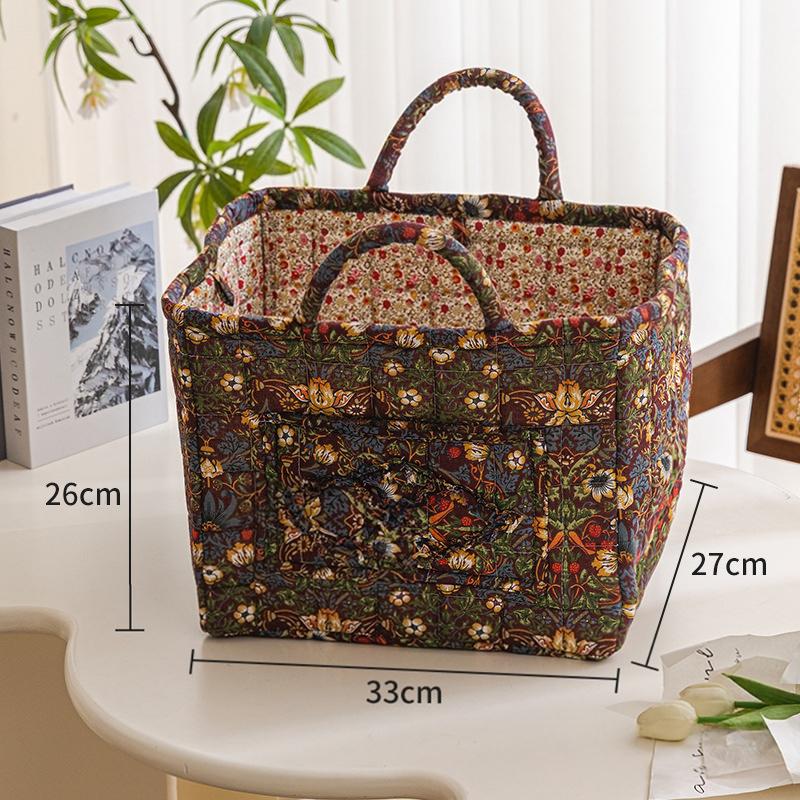 Floral Large Capacity Fabric Laundry Hamper with Easy Carry Handles Rural Pastoral Style Clothing Storage Baskets Home Organizer