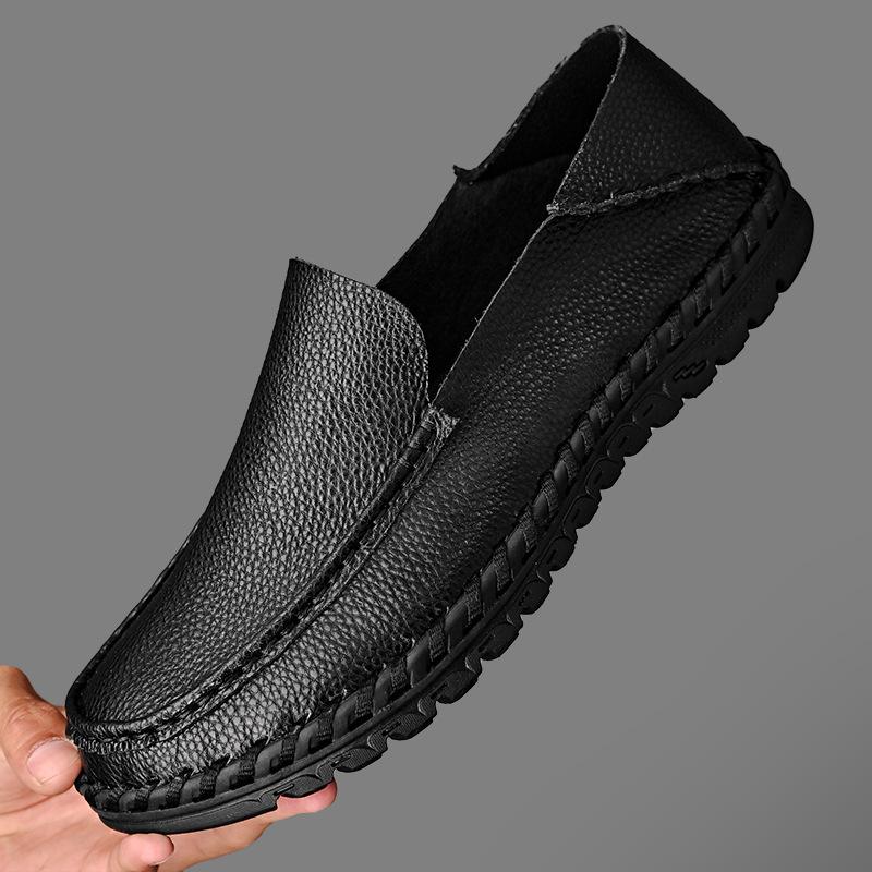 Loafers Men's Driving British Casual Leather Shoes Summer Slip-on Lazy Doug Shoes Breathable Plus Size Pumps