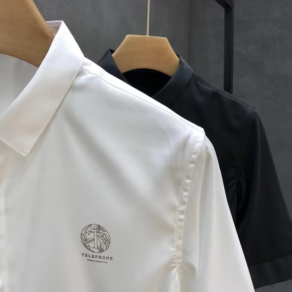 Pánský pruhovaný top na jaro a léto, chladivý, prodyšný, business, na dojíždění, košile s krátkým rukávem a límečkem