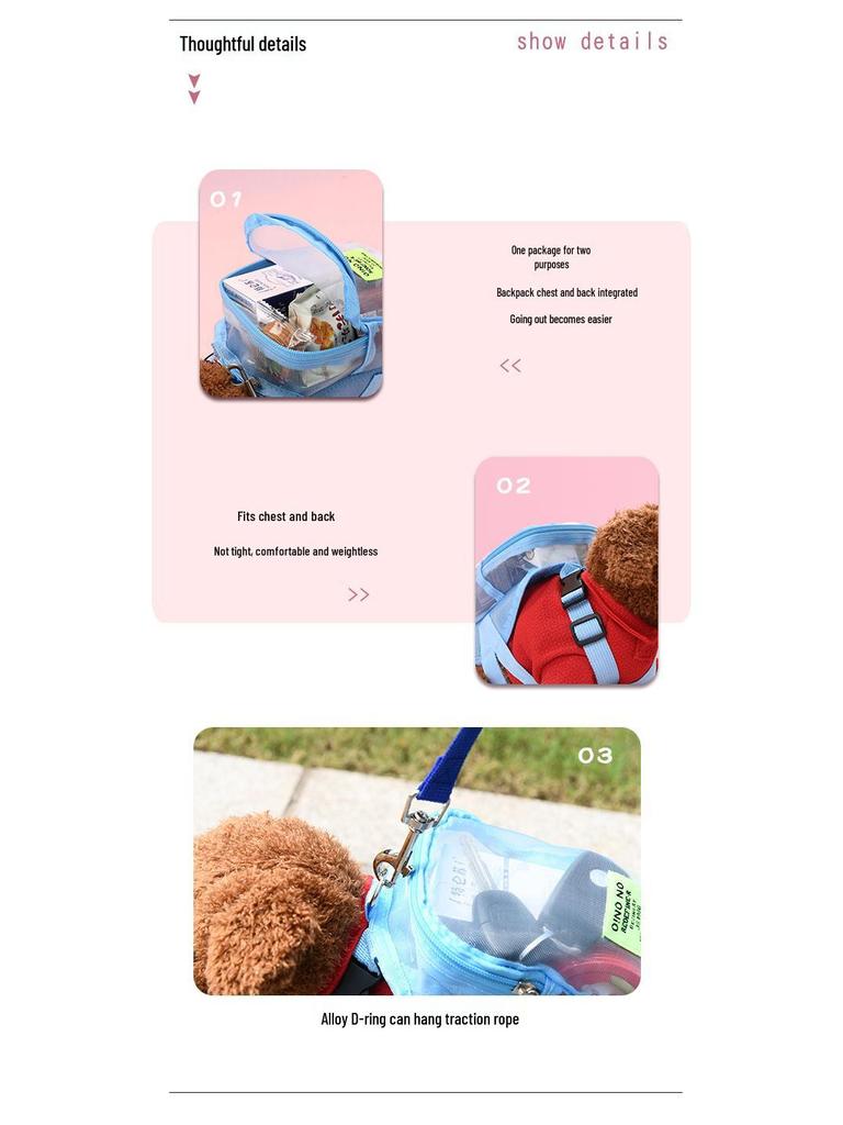 Haustier Ausflugsrucksack: Niedlicher Mesh Teddy Kätzchen & Welpe Reiseschultasche