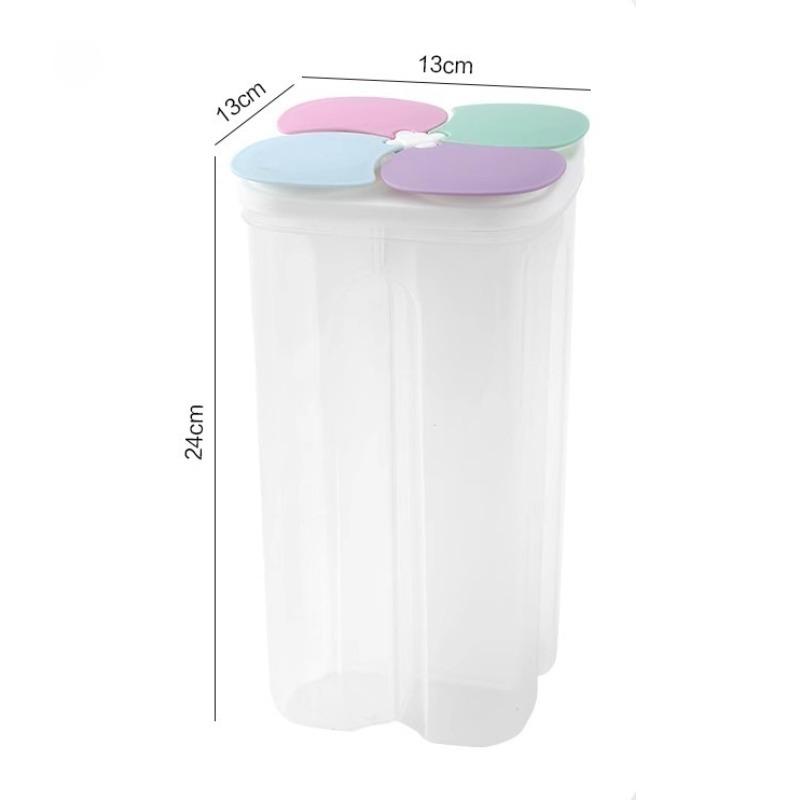 1pc 4 Grid Clear Food Storage Containers, Airtight Lids for Grains Snacks Spices Dry Food, Multi-Compartment Kitchen Organizer