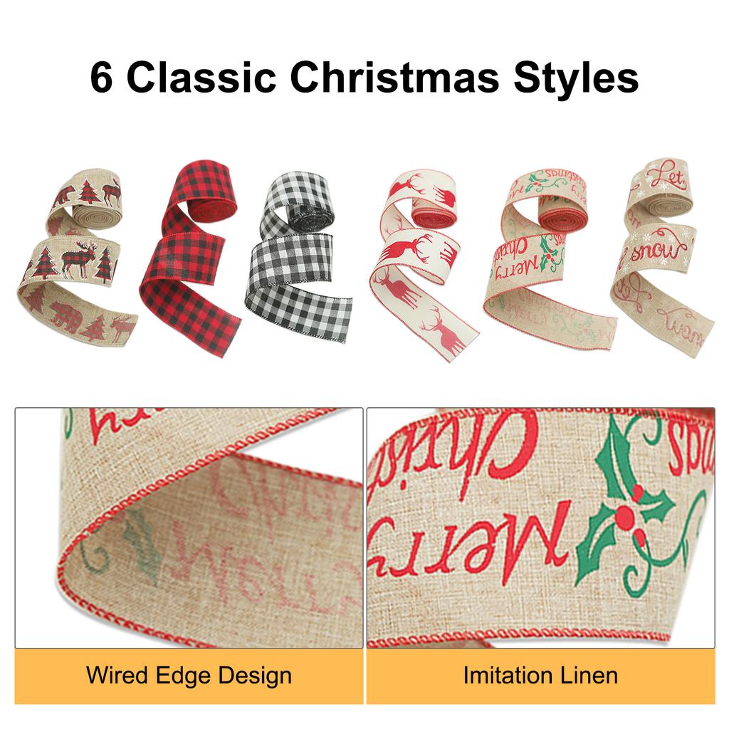 Christmas Ribbon Wired DIY Bow Flower Craft Ribbon for Wreath Floral Bows Crafts Christmas Holiday Celebration Decorations