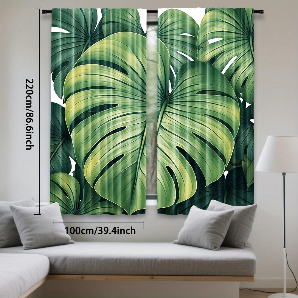 2pcs Tropical Leaf Pattern Curtains - Polyester   Light Filtering Rod Pocket Design for Living Room   Bedroom   Office - Artistic H