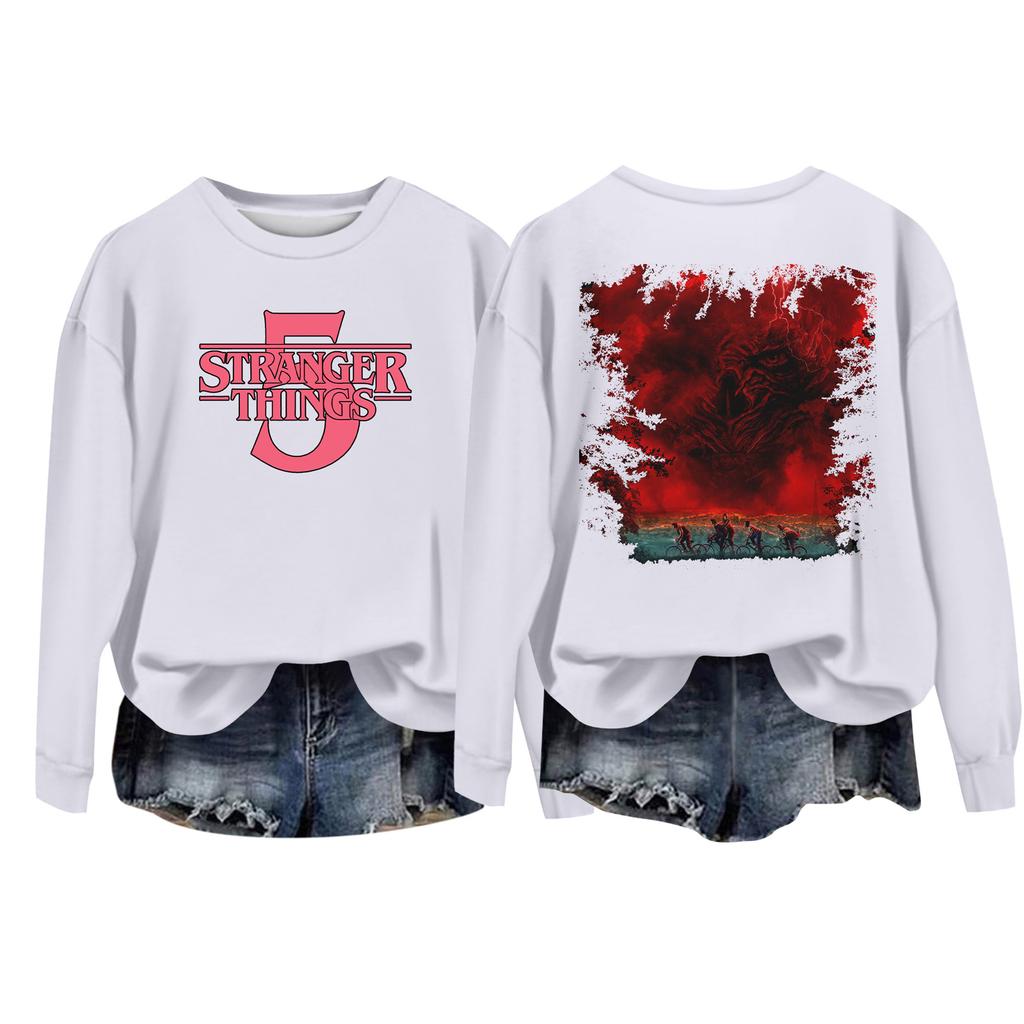 Damska codzienna bluzka typu pulower z okrągłym dekoltem i długim rękawem, z nadrukiem walentynkowym