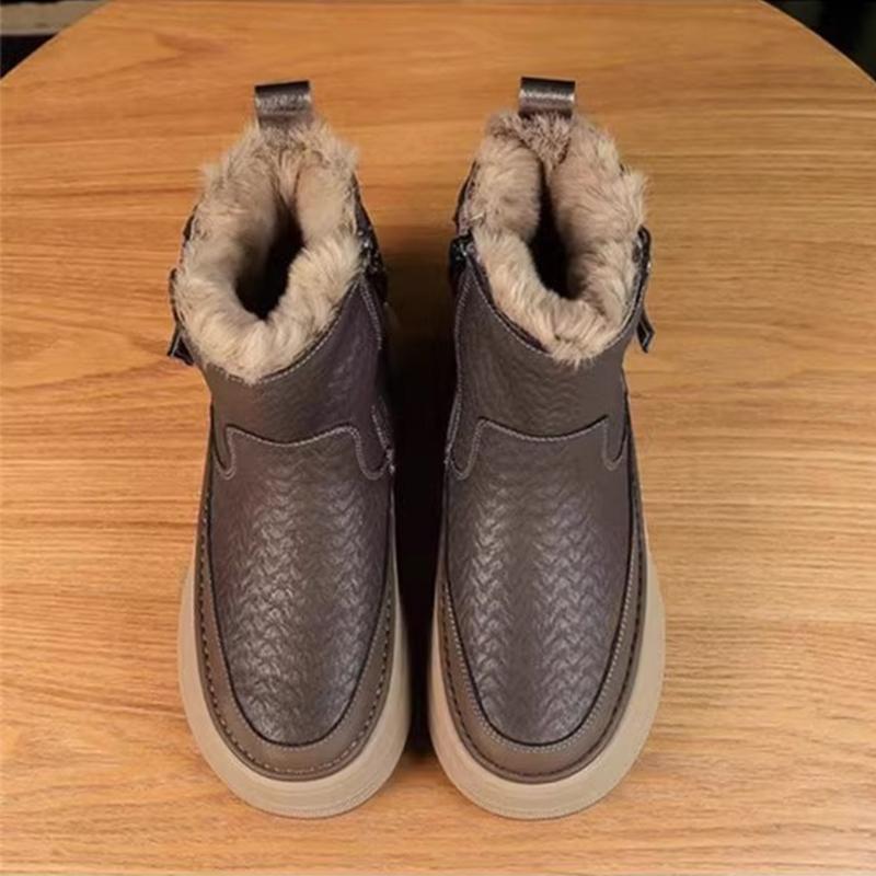 Platform Womens Snow Ankle Boots Leather Short Plush Cotton Shoes Trend Fashion Warm Cozy Women High-top Ankle Boots Botas Mujer