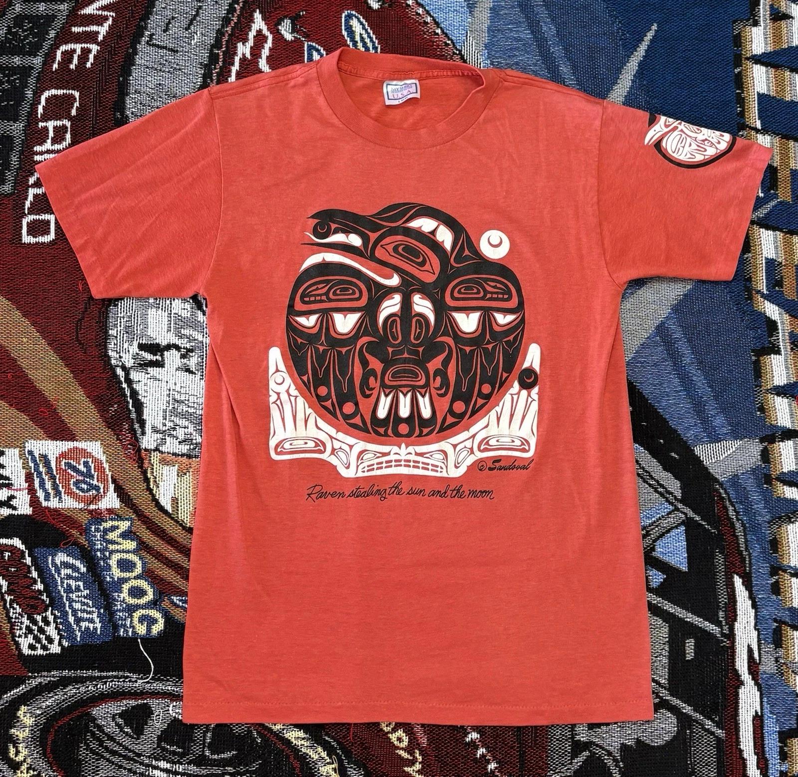 Vintage Raven Stealing The Sun And Moon Shirt Sandoval Art Single Stitch Large XL