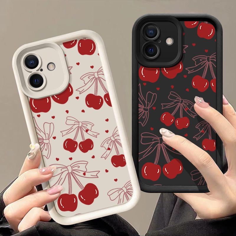 Bow Cherry TPU Case For IPhone 16 Pro Max Shockproof Soft Silicone For IPhone 15 14 Pro 13 12 Pro Max 11 Phone Cover Case Funda