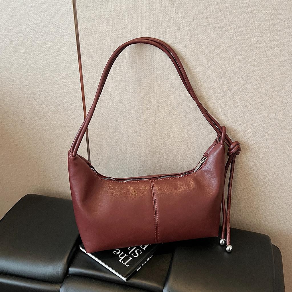 Retro Commuting Square Underarm Bag Women's 2025 New Solid Color PU Leather Shoulder Bags Trendy Casual Large Capacity Handbag