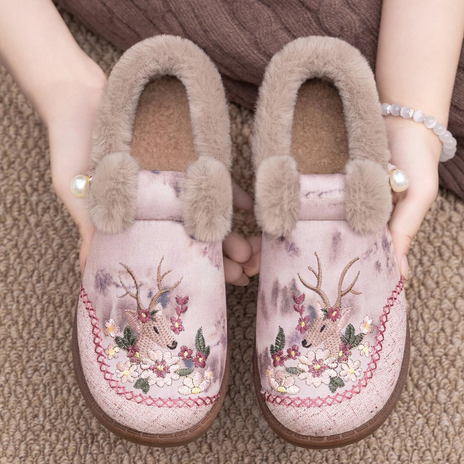 

Cotton Shoes Women s Winter Plus Velvet Thickened Old Beijing Cloth Shoes National Style Cotton Boots Widened Thick-soled Mother Shoes EU34/CN35 рожевий