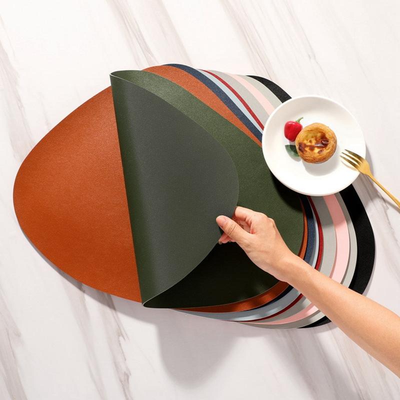 Irregular Shape PU Leather Placemats Set Oil-Proof Waterproof Dual-Sided Place Mats For Kitchen Bistro Tables Bars Coffee Shops