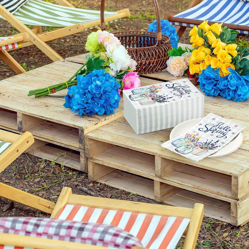 Sinmoe 200 Pcs 2 Ply Spring Guest Napkins Paper Guest Towels for Bathroom Decorative Disposable Hand Paper Towel Summer Floral Napkins for Wedding