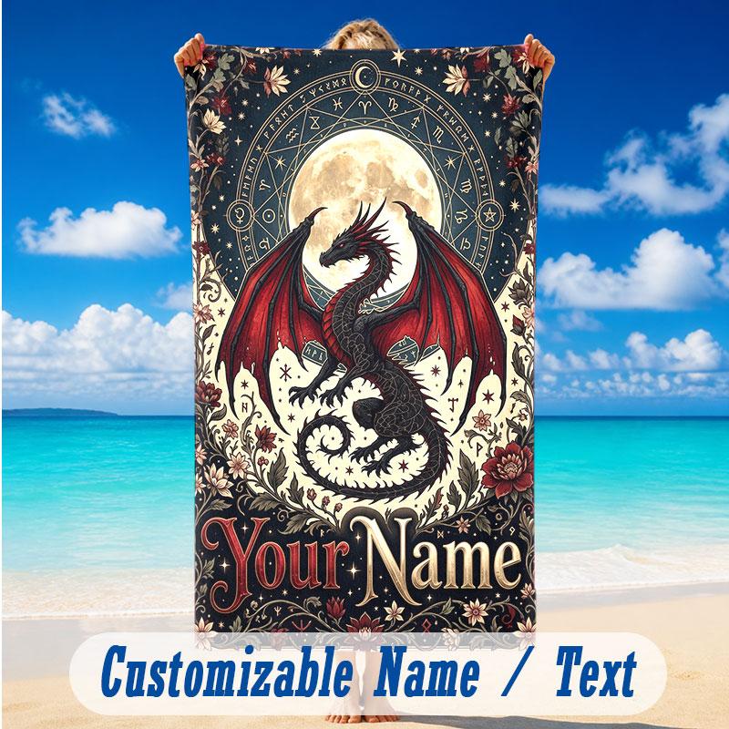 Dragon Phoenix Theme Beach Towel Personalized Custom Name & Text Soft Quick Dry Beach Towel for Swimming Travel