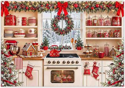 Fabric 7x5ft Christmas Kitchen Window Photography Backdrop