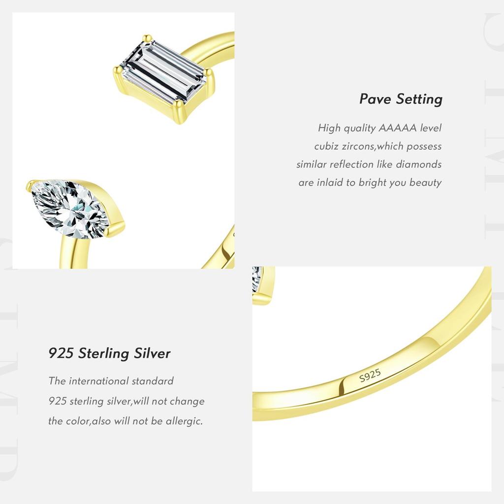 MODIAN 925 Sterling Silver Rhombus & Eectangle Open Size 6-9 Adjustable Finger Ring Gold Color Simple Jewelry For Women Gifts