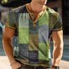 Simple Plaid 3D Printed Stand-Up Collar Men'S Casual Short-Sleeved T-Shirt